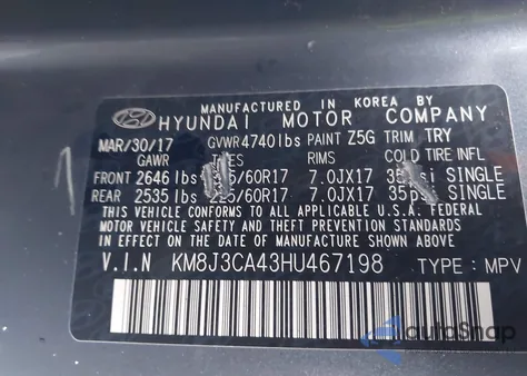 2017 Hyundai Tucson Se z USA, uszkodzony, nr VIN KM8J3CA43HU467198
